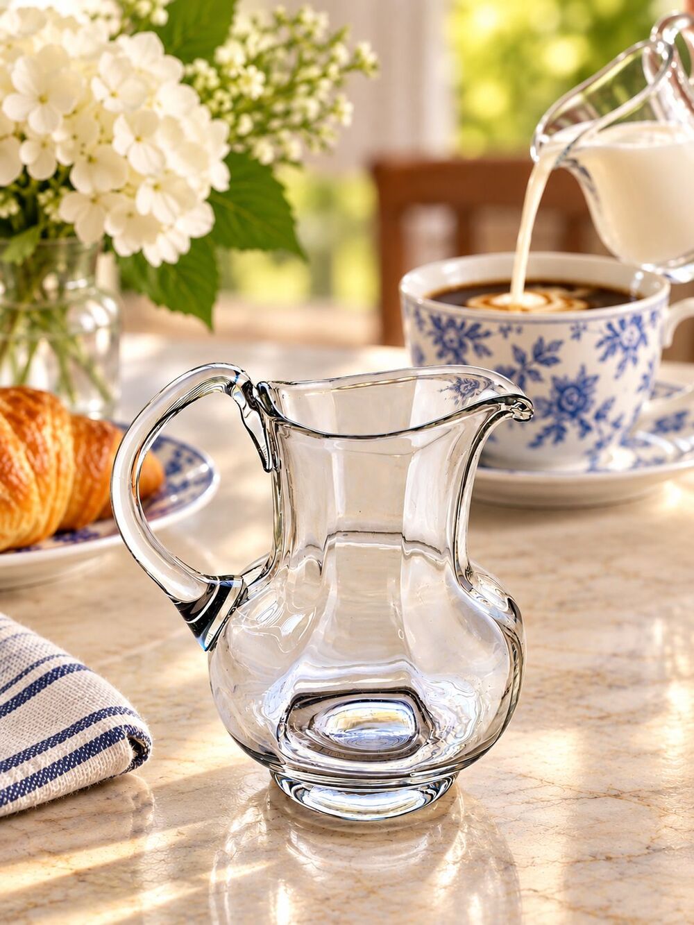 Vintage Clear Glass Creamer Pitcher Hand Blown Style Applied Handle 5.25"